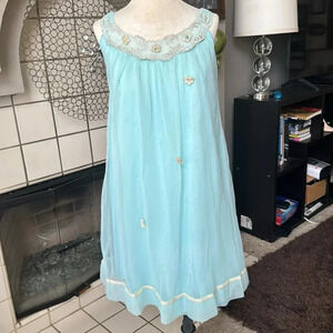 Vintage nightgown by Radcliffe size small baby blue sheer chiffon lace babydoll